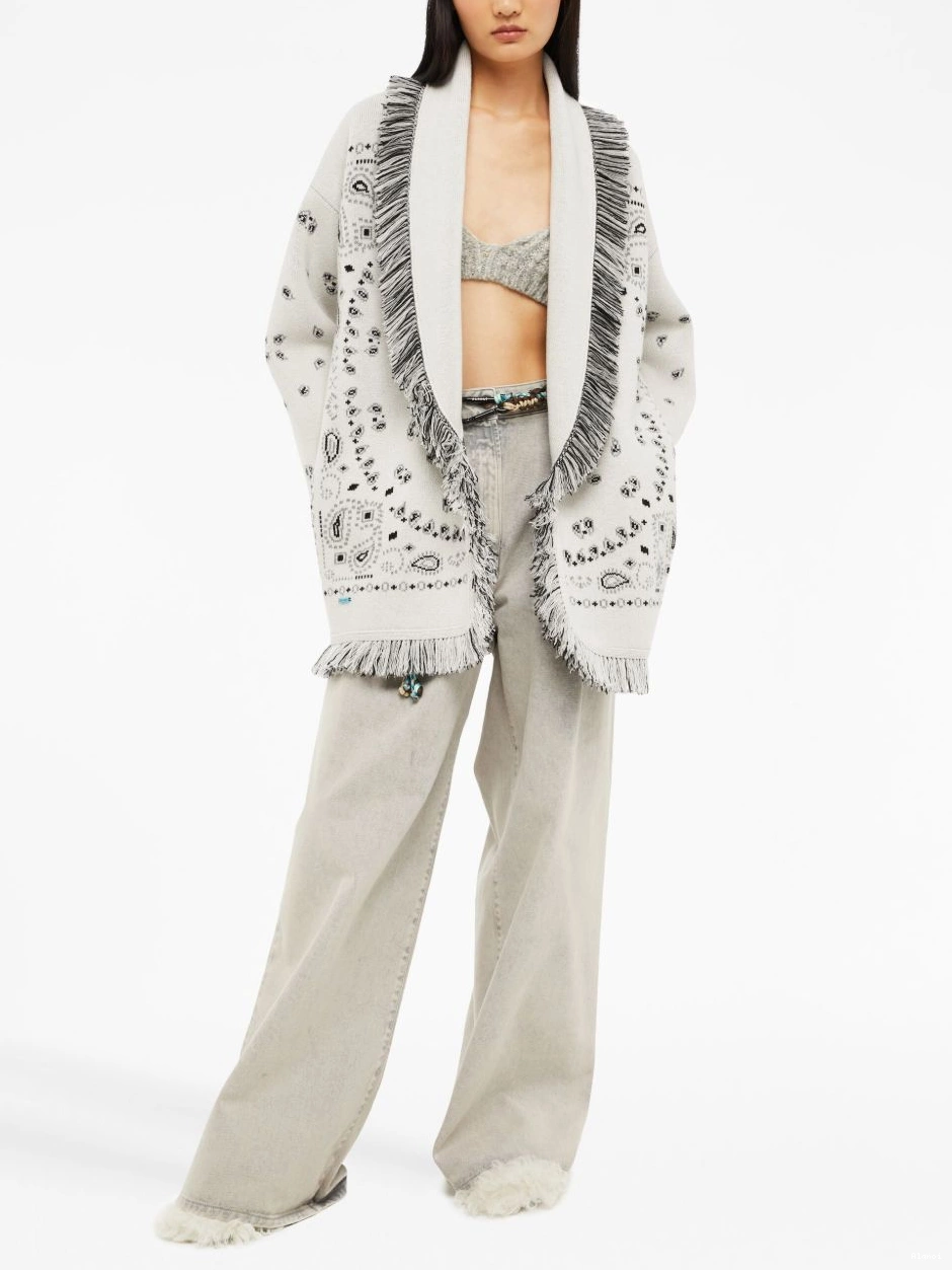 Affordable Women Jacquard cardigan cashmere fringed Bandana Alanui 0708